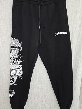 Fishbone New Yorker (FSBN) Size Small Black Dragon Graphic Jogger‎ Pants - Men's